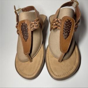 Habana Joan Braided T-Strap Thong Flat Tan Boho Sandals 9.5 26 Braided Leather